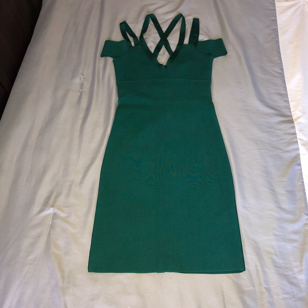 Bebe Emerald Green Multi- Strap Bandage Dress